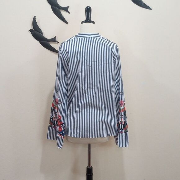 NEW! Tanya Taylor Striped Klara Embroidered Menswear Stripe Top ~ 4 ~ $350 - Picture 9 of 15